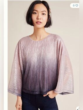Anthropologie Metallic Ombre Pleated Blouson Top - Pink to Purple